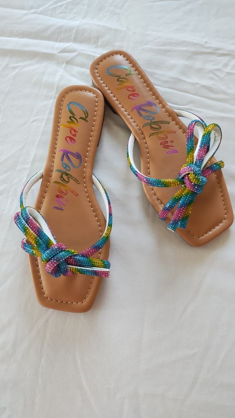 New Cape Robbin Rhinestone Rope Square Toe Sandals Size 8.5 multicolor